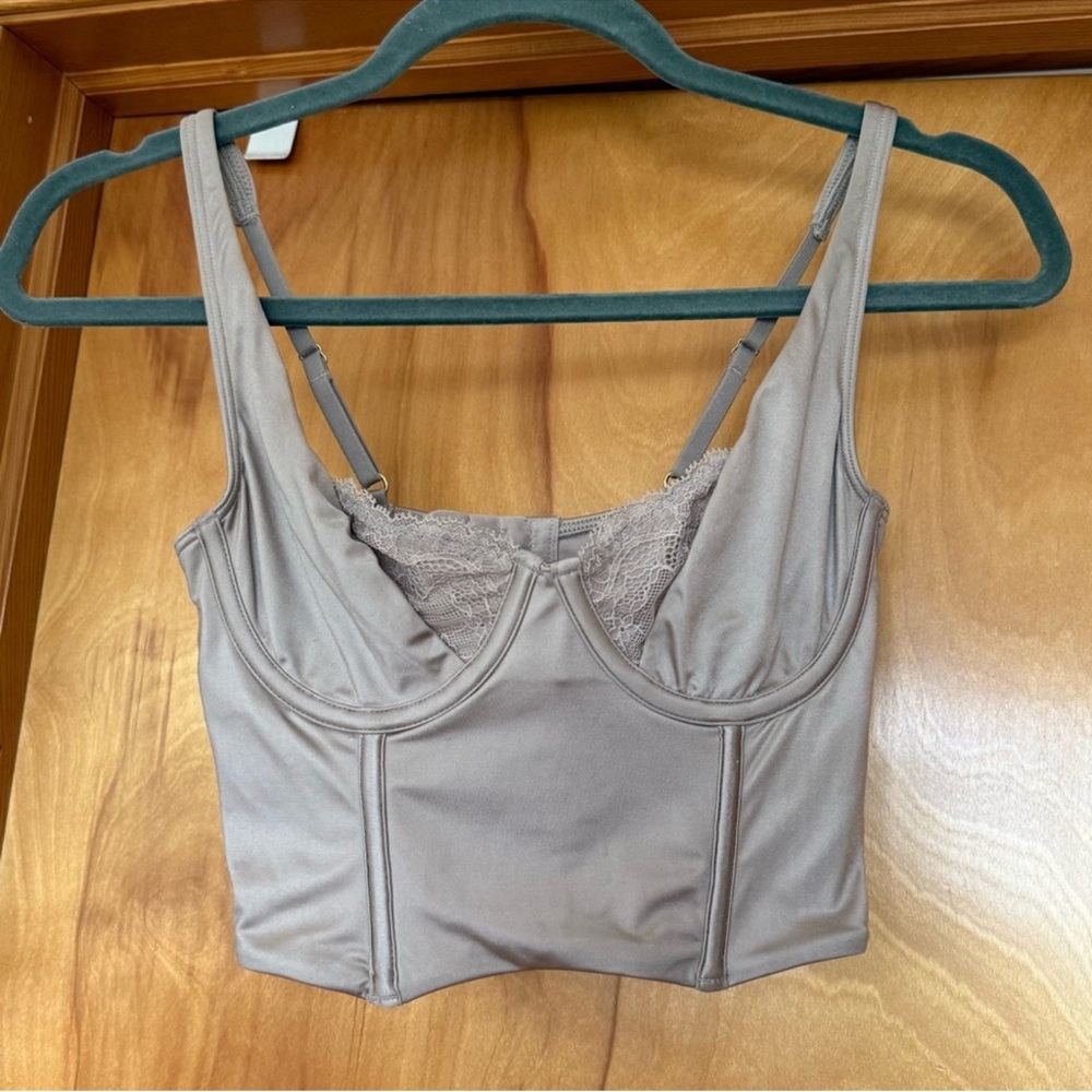 Abercrombie & Fitch Lace and Satin Balconette Corset Cropped Tank Top